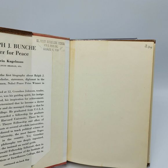 Ralph J. Bunche Fighter for Peace Kugelmass 1968 Hardcover Juvenile Biography - Picture 3 of 7